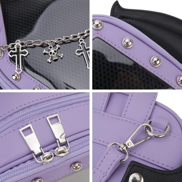 Gothic Coffin Shape Purse Handbag for Women Halloween Shoulder Bag Purple Wings - Picture 9 of 9